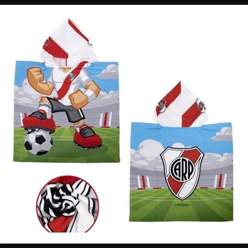 City Blanco Poncho De Toalla Infantil River Plate + Mochila 1