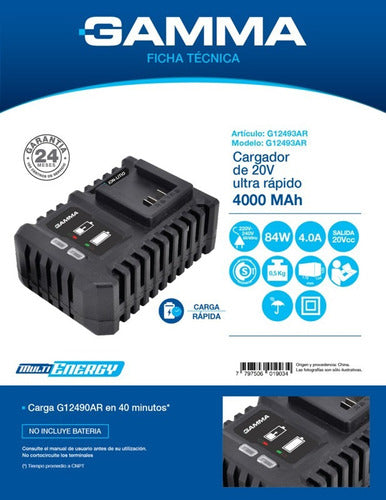 Gamma 20V Ultra Fast Battery Charger 4000mAh 1