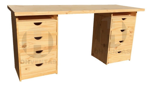 Modern Pine Wood Desk with Drawer Units 0