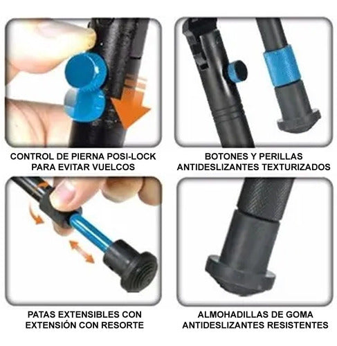 Solana Bipode Táctico Extensible Plegable Para Caño Ultra Liviano 3