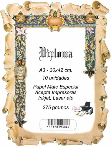 Pack of 10 A4 Diploma Parchments - 21 x 29.7cm - Special Matte Paper - JD 3