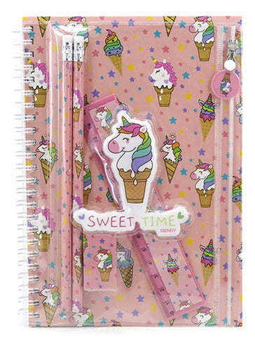 Trendy Set Cuaderno Accesorios Helado Unicorn 80 Hojas Rayado 15134 0