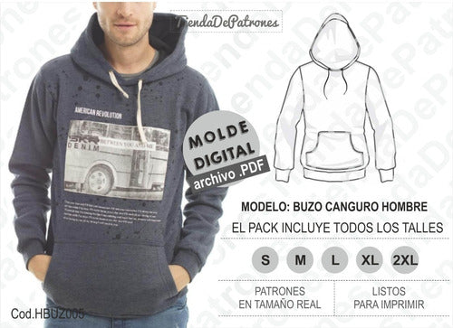 Universo Imprimible Molde Patron Imprimible Buzo Canguro Hombre Talles S Al 2xl 1