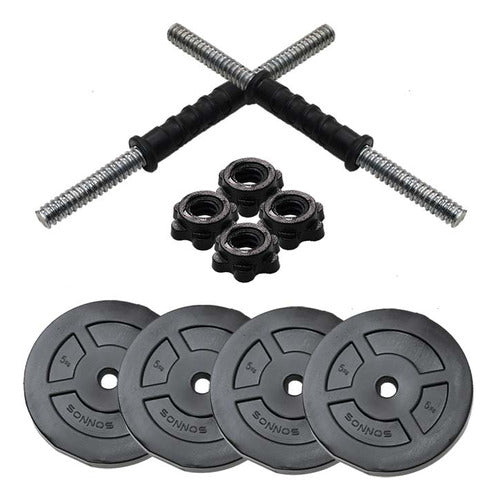 Set of 2 Solid Threaded Dumbbells + 20 Kg Weight Plates Delivery 0
