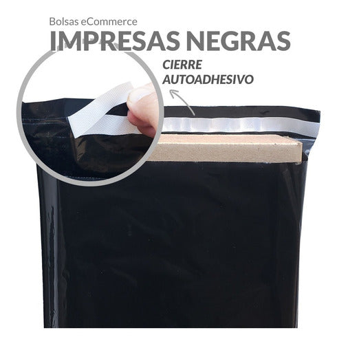 POLIMEROS IMPRESOS 200 Sobres Bolsas Ecommerce Disfrutalo Negras N°2 30x40+5 2