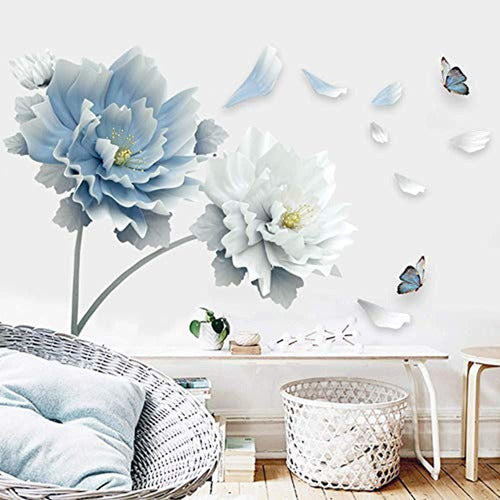 Rofarso 49.2'' X 30.7'' 3D Blue Flowers Butterflies Stickers 0