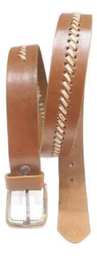 Agustino Cueros Leather Belt with Center Stitching 0