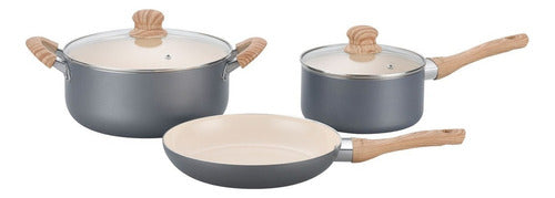 Hudson Gray Aluminum Non-Stick Cookware Set 5 Pieces 0