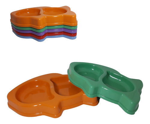 Valhalla Pets Double Plastic Food and Water Bowl - Fish Shape 0