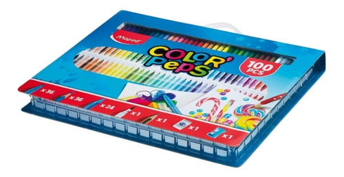 Set Maped 100 Piezas Marcadores + Lapices + Crayones Valija 6