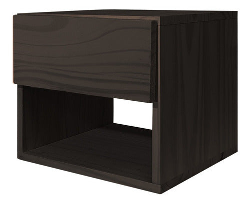 Sajo Kit 2 Floating Modern Nightstand with Drawer and Shelf - Wood 2