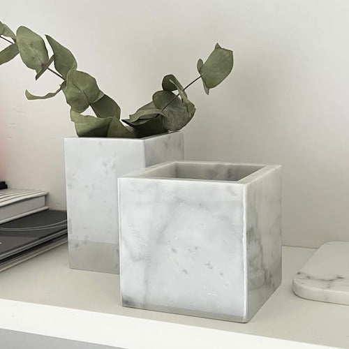 Cubo Porta Utensillos De Mármol Carrara 10x10x10 Cm 3