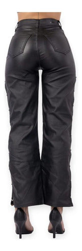 Stylish Chain Detail High-Waisted Coated Pants 2