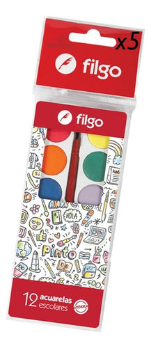 Acuarelas Surtidas Filgo X 12 Colores Con Pincel Escolares 0