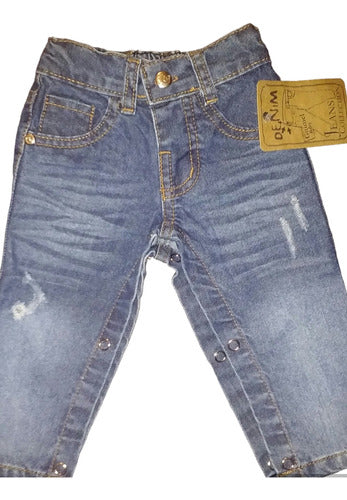 Unisex Baby Jeans with Elastic Waistband and Snap Buttons - Last One Available 0