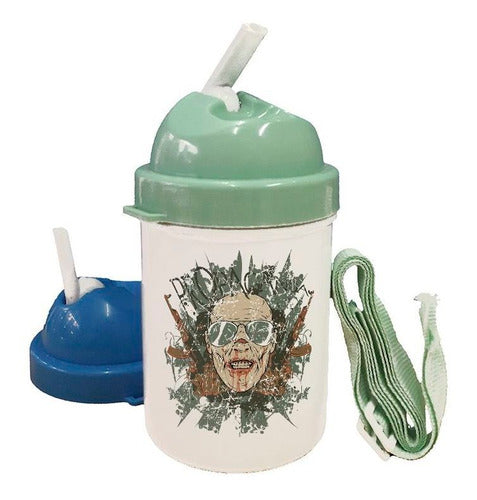 Evil Face Flask with Glasses and Weapons Around 0