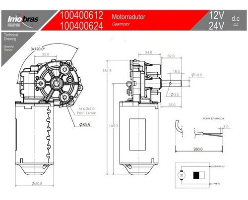 Motor Limpador Imobras Adaptação / Industrial Furo 24v 2