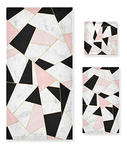 Naanle Elegant Black White Pink Marble Luxurious Decorative Towel Set 0