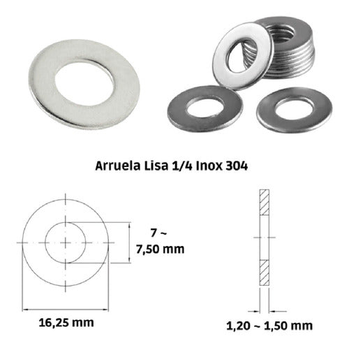 Kit De Arruela Lisa Inox 1/4 500 Peças 1