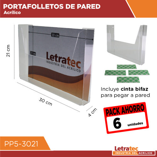 LETRATEC Acrylic Wall Brochure Holder A4 PP5-3021-6 Pack/6 1