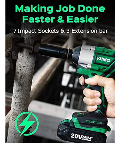 K I M O. Wireless Impact Wrench 20V 1/2 Inch, Kit 4