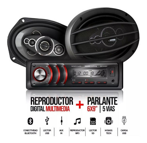 Combo Kit Estereo Auto Bluetooth Usb + Parlantes 80w Rms 6x9 1