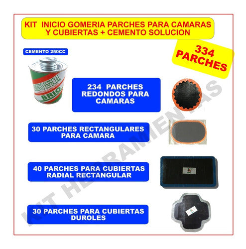 KIT HERRAMIENTAS Kit Inicio Gomeria 334 Parches Camara Cubiertas + Cemento 1