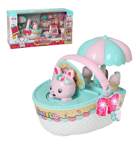 Cute Basket Carrito Helados Y Dulces Conejita Con Luz Y Sonido 0