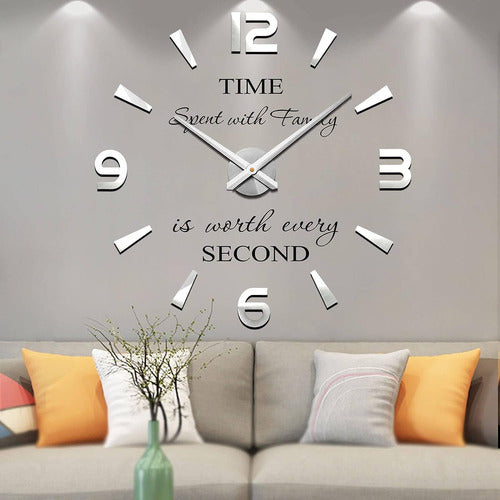 Reloj De Pared 3d Con Frase 66-114cm Gris Moderno 1