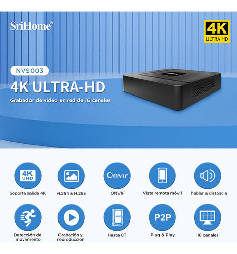 SriHome Nvr 4k 16 Channels Onvif H265 8 Megapixels App Cell 1