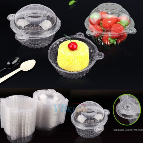 Clear Plastic Single Cup Cake Boxes Holder Muffin Case - 100x 1