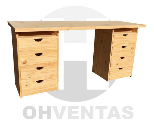 Modern Pine Wood Desk with Drawer Units 1