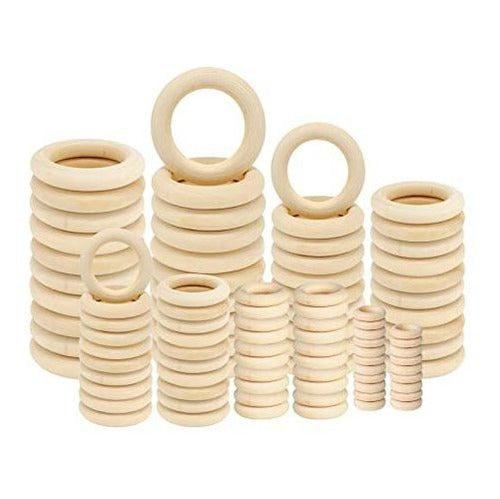 Hanwer Natural Wooden Rings for Crafts - 100u Pack 5 Sizes 0