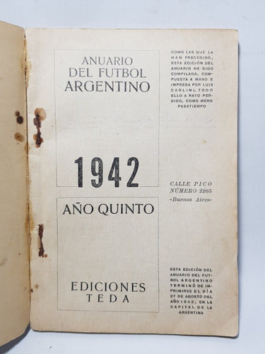 Antiguo Anuario Del Fútbol Argentino 1942 Fixture Mag 57954 2