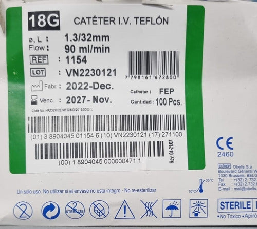 IV Teflon Catheter 18G Euromix Box of 100 2
