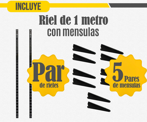 Mensula Para Riel 27cm X 5 Pares Riel 1mts Reforzado Negro 2