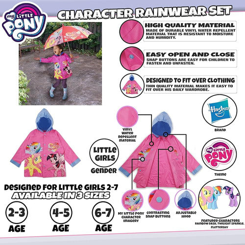 Paraguas Hasbro Girls My Little Pony Kids Con Poncho A Juego 1