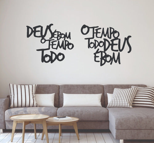 2 Frases Decorativas Deus É Bom O Tempo Todo 86x40cm Aplique 4