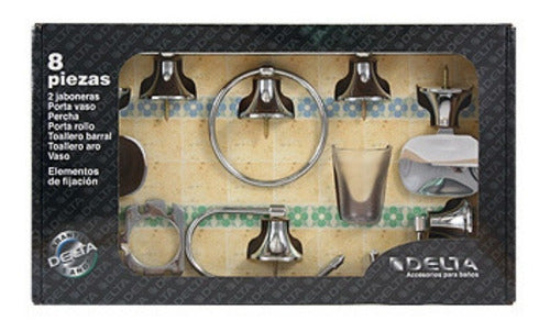 Delta Limay Bathroom Accessory Kit 8 Pieces Chrome 2 Soap Dishes 1