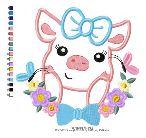 Elma Matrizes Matrix for Embroidery Children Pig Flowers 2166 4