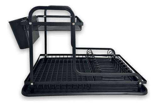 Two-Tier Dish Drying Rack with Cutlery and Tray - Black 0