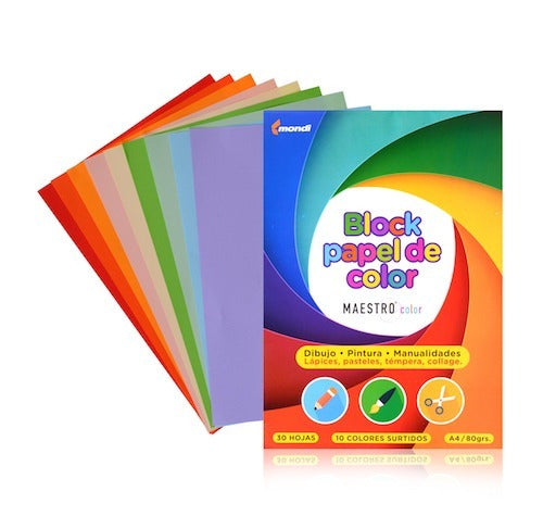 MAESTRO A4 Paper Pack 100 Sheets of 10 Assorted Colors 80g Thickness 0