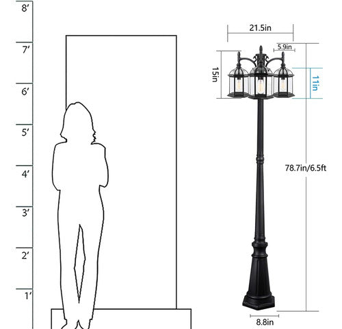 Partphoner 3-head Outdoor Lamp Post Light Birdcage, Impermea 3