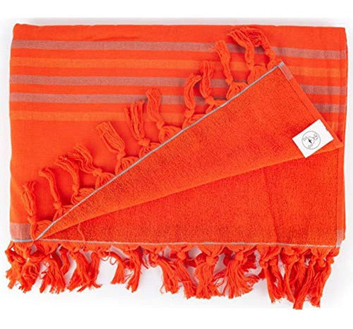 Bersuse Towels Turkish Towel 100% Cotton Tripolis Terry Peshtemal - Orange 1