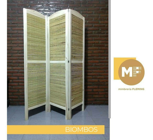 Mimbreria Fleming Biombo De Madera Y Junco De 4 Hojas Natural 0