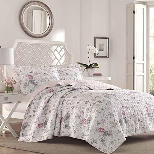 Laura Ashley Breezy Juego De Cobertor Floreado Rosado Y Gris 0