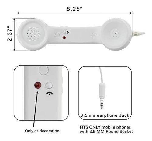 Cm Vintage Retro Teléfono Auricular Del Teléfono Celular Mic 1