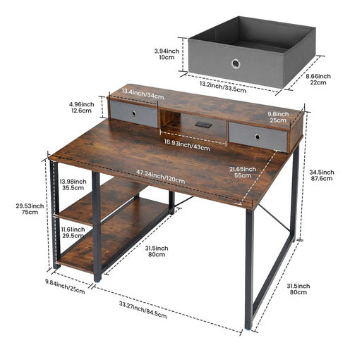 TOPSKY Computer Desk 47 x 31.5 Inches with Drawers, Monitor Stand, Storage Shelf, and 3-Port Charging Station (Rustic Brown) 6