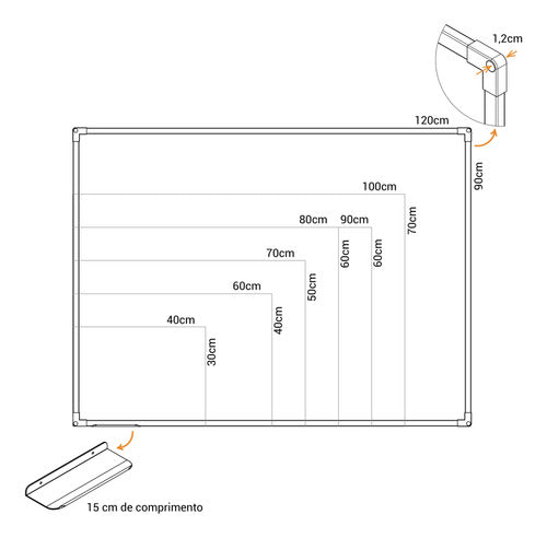 Lousa Quadro Branco Moldura De Aluminio 100x70 Cm Nf-e 1