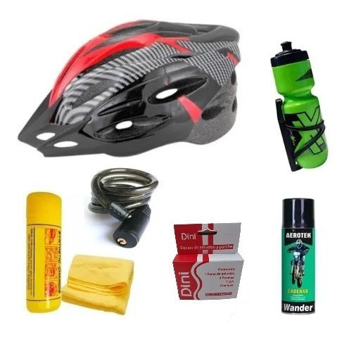 Full Bike Kit Helmet+ Lock+ Chain Lube+ Cloth+ Patches Combo 10